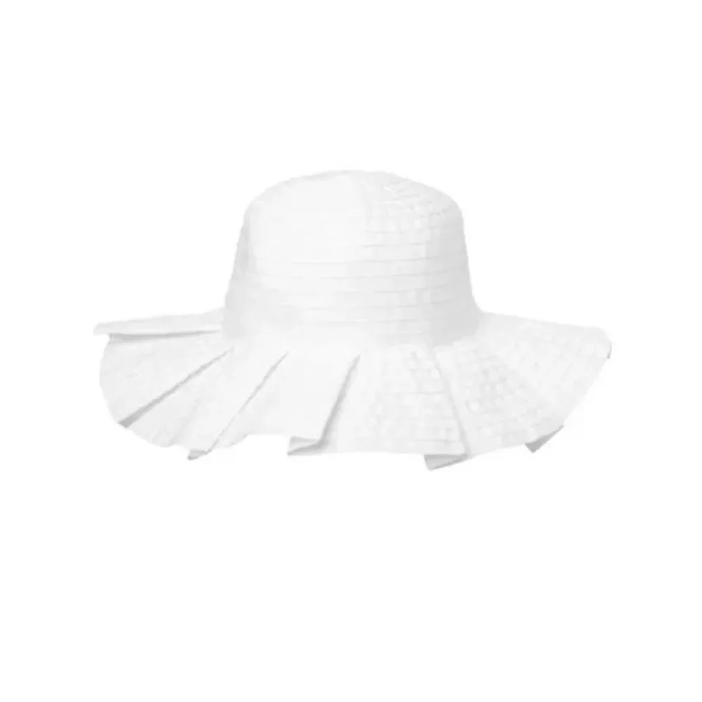 Janie and Jack Pleated Ribbon Hat in White Size 0-3 Months